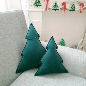 Christmas Vibes Christmas Tree Shape Cushion for Living Room Sofa (Pack of 2 16x16 inch Green) Christmas Theme Cushion Sofa Cushion Christmas Decor Xmas Gift Best Gift for Christmas