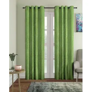 Christmas VibesSelf Design Solid Embossed Curtains for Living Room (Green 2 Panels 4X7 Feet) Embossed Curtains with Metal Grommets Door Curtains Dark Room Curtain Solid Curtains