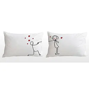 Christmas Vibes 200TC Polyester Blend Designer Couple Pillow Covers (Standard White) -2 Pieces