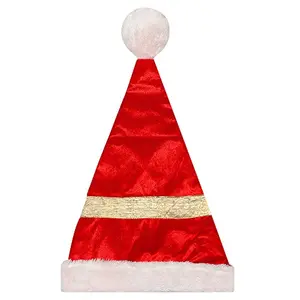 Christmas Vibes Brands RED & Gold Plush Santa Cap for Christmas New Year Party & Made in India. Pack of Two for 0-6 Month(3398N8)