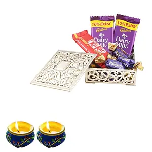 SFU E Com Dairy Milk & Nestle Chocolate Gift Box| Diwali Chocolate Gift Hamper | Premium Diwali Matki Diya 2 Pieces with Chocolate Hamper | 195