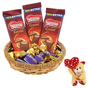 SFU E Com Nestle Classic & Choclairs Gold Chocolates Gift Hamper | Valentine Heart Teddy Bear with Chocolate Combo | Valentine Chocolate Hamper | 298