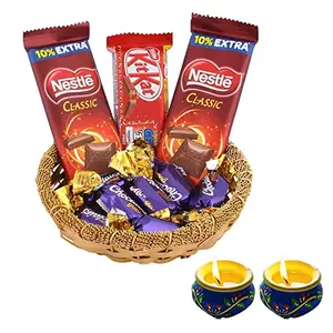 SFU E Com Nestle Chocolates Gift Hamper| Diwali Chocolate Gift Hamper | Premium Diwali Matki Diya 2 Pieces with Chocolate Hamper | 298
