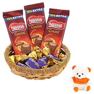SFU E Com Nestle Classic & Choclairs Gold Chocolates Gift Hamper | Valentine Love Teddy Bear with Chocolate Combo | Valentine Chocolate Hamper | 298