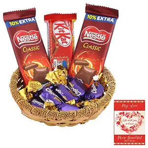 SFU E Com Nestle Chocolates Gift Hamper | Valentine Chocolate with Love Greeting Card | Valentine Chocolate Hamper | 300