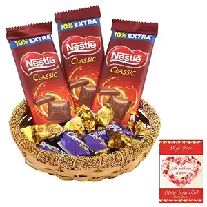 SFU E Com Nestle Classic & Choclairs Gold Chocolates Gift Hamper | Valentine Chocolate with Love Greeting Card | Valentine Chocolate Hamper | 298