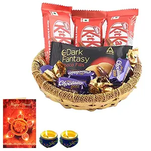 SFU E Com Nestle Kitkat with Creamy Dark Fantasy| Premium Diwali Chocolate Gift | Premium Diwali Chocolate Gift Hamper with Greeting Card & 2 Pieces Diya Set | 1104