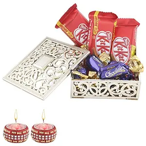 SFU E Com Choclairs & Nestle Chocolate Gift Box| Premium Diwali Chocolate Gift | Diwali Designer Diya Set of 2 | Chocolate Gift Hamper | 194