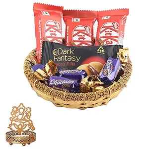 SFU E Com Nestle Kitkat with Creamy Dark Fantasy| Premium Diwali Chocolate Gift | laxmi ji Shadow Candle Holder with Chocolate Hamper | Chocolate Gift Hamper | 1107