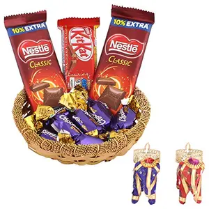 SFU E Com Nestle Chocolates Gift Hamper| Diwali Chocolate Gift | Premium Elephant Set of 2 Candle with Chocolate Hamper | Chocolate Gift Hamper | 299
