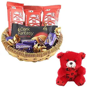 SFU E Com Nestle Kitkat with Creamy Dark Fantasy | Valentine Teddy Bear with Chocolate Combo | Valentine Chocolate Hamper | 1140