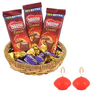 SFU E Com Nestle Classic & Choclairs Gold Chocolates Gift Hamper| Diwali Chocolate Gift | Premium Diwali Candle with Chocolate Hamper | Chocolate Gift Hamper | 298