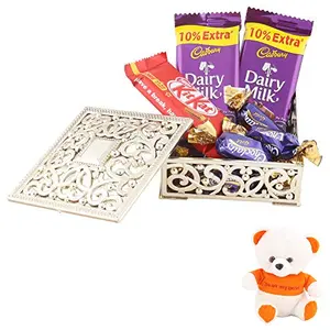 SFU E Com Dairy Milk & Nestle Chocolate Gift Box | Valentine Love Teddy Bear with Chocolate Combo | Valentine Chocolate Hamper | 197