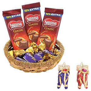 SFU E Com Nestle Classic & Choclairs Gold Chocolates Gift Hamper| Diwali Chocolate Gift | Premium Elephant Set of 2 Candle with Chocolate Hamper | Chocolate Gift Hamper | 297