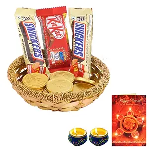 SFU E Com Nestle Choco Hamper| Premium Diwali Chocolate Gift | Premium Diwali Chocolate Gift Hamper with Greeting Card & 2 Pieces Diya Set | 308