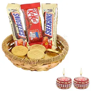 SFU E Com Nestle Choco Hamper| Premium Diwali Chocolate Gift | Diwali Designer Diya Set of 2 | Chocolate Gift Hamper | 308