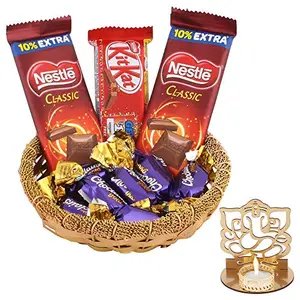 SFU E Com Nestle Chocolates Gift Hamper| Diwali Chocolate Gift | Premium Diwali Ganesh ji Candle Holder with Chocolate Hamper | 299