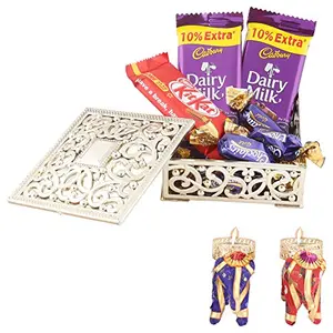 SFU E Com Dairy Milk & Nestle Chocolate Gift Box| Diwali Chocolate Gift | Premium Elephant Set of 2 Candle with Chocolate Hamper | Chocolate Gift Hamper | 196