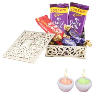 SFU E Com Dairy Milk & Nestle Chocolate Gift Box| Diwali Chocolate Gift | Premium Diwali Concreate Diya with Chocolate Hamper | Chocolate Gift Hamper | 196