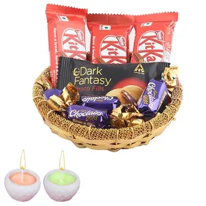 SFU E Com Nestle Kitkat with Creamy Dark Fantasy| Diwali Chocolate Gift | Premium Diwali Concreate Diya with Chocolate Hamper | Chocolate Gift Hamper | 1107