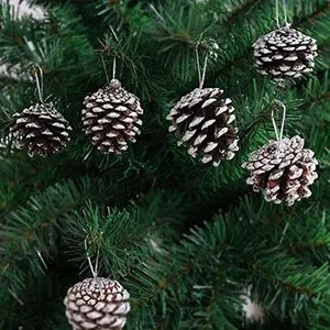 Christmas Vibes Christmas Tree Hanging Snow Pine Cone Ornaments for Christmas Tree Decoration Pack of 6