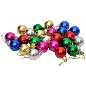 Christmas Vibes 24 Pcs Multi Colour Christmas X-Mass Tree Decoration Hangings Ornaments Balls 3CM