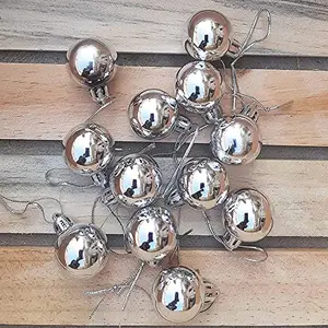 Christmas Vibes 12 Sliver Color Ball Ornaments Christmas Tree Hanging Decorations for Home House 3CM