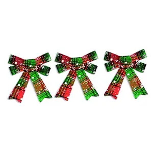 Christmas Vibes 3pcs Multicolor Pretty Bow Tie Christmas Tree Decoration Xmas Ribbon Bows Hanging Ornament Party Festival Decoration