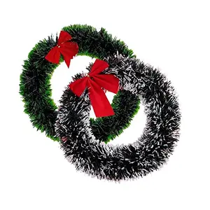 Christmas Vibes Set of 2 Christmas Wreath for Front Door Wall Hanging Snow Bowknot Wreath Garland Christmas Tree Ornaments Xmas Decoration (Green & Snow Green)