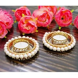 Christmas Vibes Traditional Diya Holders/Candle Holders/Tea Light Holders with Pearls Embedded for Diwali Decoration/Festive Home Decoration Christmas New Year Decorations (Pack of 2)