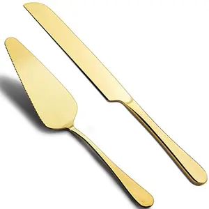 Christmas Vibes Cake Cutting Knife Set Elegant Stainless Steel Cake Knife and Cake Server Set Cake Cutter and Pie Spatula for Birthday Anniversary Christmas Gift Set of 2 Gold