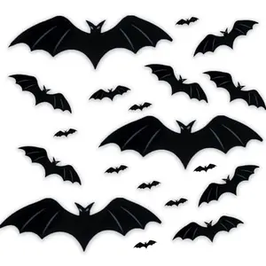 Christmas Vibes 12Pcs Wall Decor Waterproof Black Spooky 3D Halloween Bats Stickers for Home Decor for Halloween Party Decorations. (12)