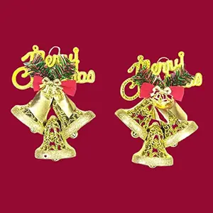 Christmas Vibes Christmas Decorations Items for Home Tree Main Door Wall Hanging Bell Decorative Ornaments (Pack of 2 Golden) - Xmas Christmas Tree Decoration Bells