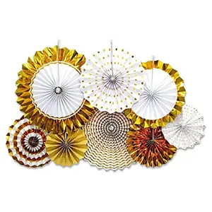 Christmas Vibes 8pcs Origami Wall Decoration Set Golden White Round Paper Fans Party Decoration for Birthday Wedding Baby Shower Party Backdrop Decor