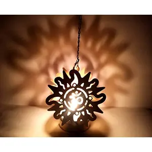 Festive Vibes Diwali Decorative Hanging OM Tealight Candle Holder Hanging Tea Light Holder Tealight Holder with Chain Diwali Gifts Pack of 2