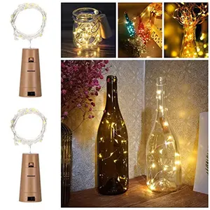 Christmas Vibes 20 LED Wine Bottle Lights with Cork Copper Wire Lights2M Battery Operated Fairy Light for Christmas Decoration OrnamentsDiwali Birthday New Years (Warm White 2 Units)