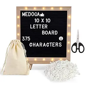 Christmas Vibes 10x10 Inches Felt Letter Board with LED Lights for Sign Message Announcement Wall Decor Changeable Message Board with Stand 340 White Letters & Symbols Scissors and Drawstring Bag