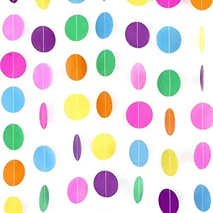 Christmas Vibes 4pcs Colorful Paper Garland Circle Dots Party Hanging Rainbow Decorations for Birthday Wedding Baby Shower Classroom Candyland Streamers (36ft)