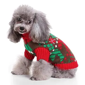 Christmas Vibes Winter Clothes for Dog Knitted Crocheting Sweater for Small Dogs Print Sweater Christmas Suit for Small Dogs Christmas Sweater for Dogs Gift for Dogs (Red Size: L)