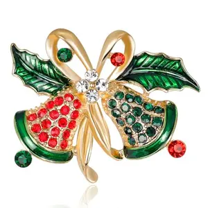 Christmas Vibes Christmas Brooch for Women Men Inlaided Rhinestone Shining Christmas Bell Brooch Alloy Brooch for Coat Dress Gown Shawl Sweather Christmas Gift