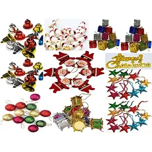 Christmas Vibes Pack of 101 Christmas Tree Decoration Ornaments Items Hanging Accessories Combo Pack - Christmas Decorations Items for Home