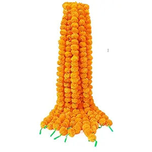 Festive Vibes 5 Pcs Artificial Marigold Flowers for Decoration Long Marigold Garlands/Toran/Strings for Decoration genda phool Mala for Wedding & Festival(Light Orange)