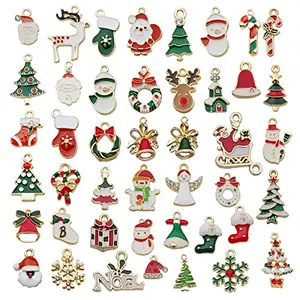 Christmas Vibes Christmas Charms Pendants Set Assorted Jewelry Making Kit Gold Plated Enamel Pendants Charms for Earrings Bracelet Necklace Making Gift and DIY Crafting