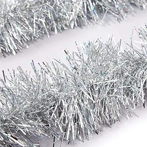 Christmas Vibes Set of 3 Silver Garland for Christmas Tree Decoration Ornaments Tinsel Garlands for Xmas Home - Christmas Decorations Items Home Office Railing Decor - (6 Ft Length)