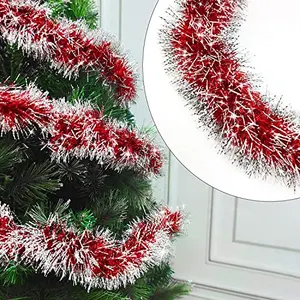 Christmas Vibes Set of 3 Snowy Red Garland for Christmas Tree Decoration Ornaments Tinsel Garlands for Xmas Home - Christmas Decorations Items Home Office Railing Decor - (6 Ft Length)