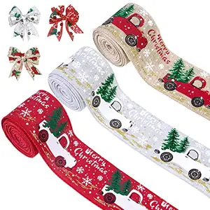 Christmas Vibes 3 Rolls Christmas Ribbon Xmas Ribbon Fabric Decoration for Gift Wrapping Christmas Ornaments Items Gift Bows Christmas Sewing Packing Christmas Tree Decorations Material