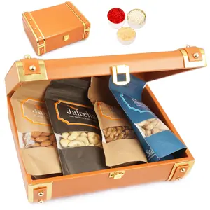 Ghasitaram Gifts Bhaidhooj Gifts- Orange Trunk Box of Almonds, Cashews, chio and Walnuts