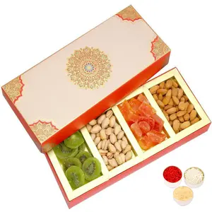 Ghasitaram Gifts Bhaidhooj Gifts-  Fusion 4 Part Almonds, chios, Kiwi and Papaya  Box