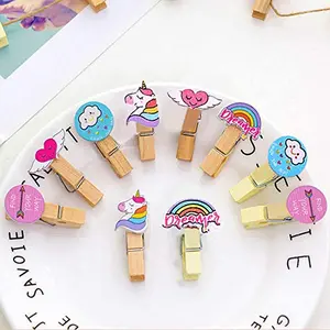 Christmas Vibes Unicorn Mini Wooden Photo Clips with Jute Thread Pack of 10