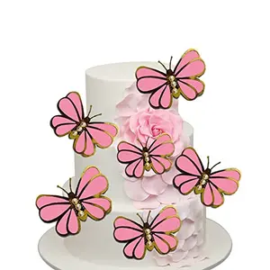Christmas Vibes 5 Pcs Butterfly Cupcake Toppers Cake Party Cake Decorations Pink Colour for Birthday Wedding Party Wall Decoration Pink